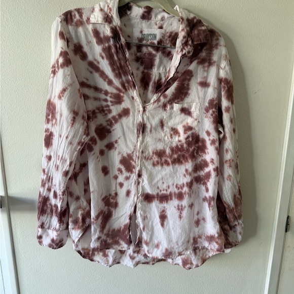 Grayson Tops - Bohemian Tie-Dye Blouse in Burgundy and White